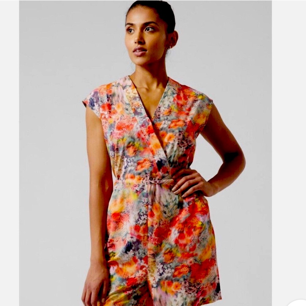 ATHLETA Marlow Romper in Floral, Pink, Orange Multicolor